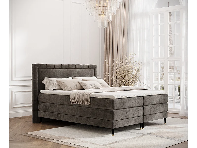 Boxspringbett aus Chenille-Stoff Rimini - Matratze - Toppermatratze - 160x200 cm - braun