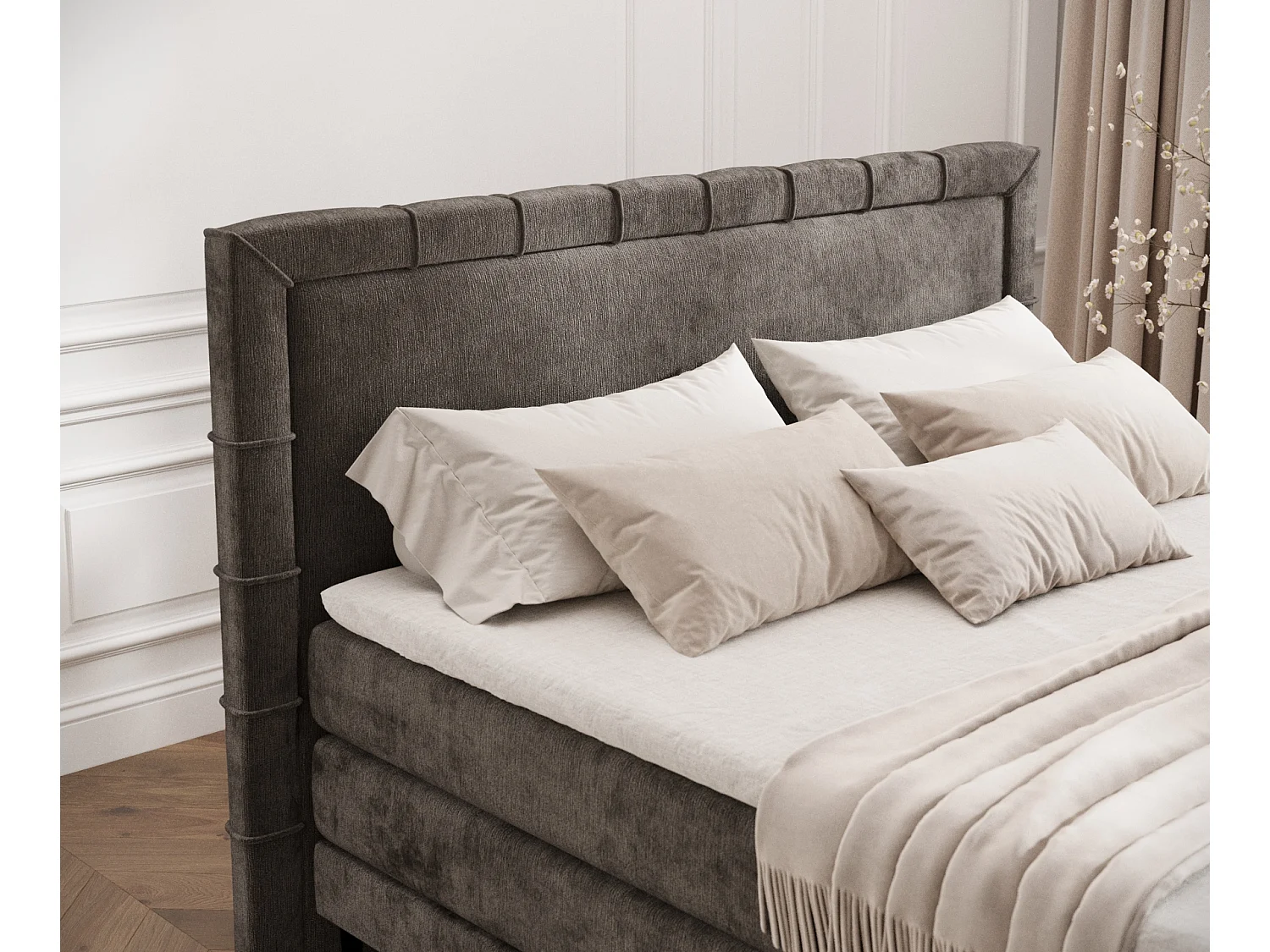 Boxspringbett aus Chenille-Stoff Rimini - Matratze - Toppermatratze - 160x200 cm - braun