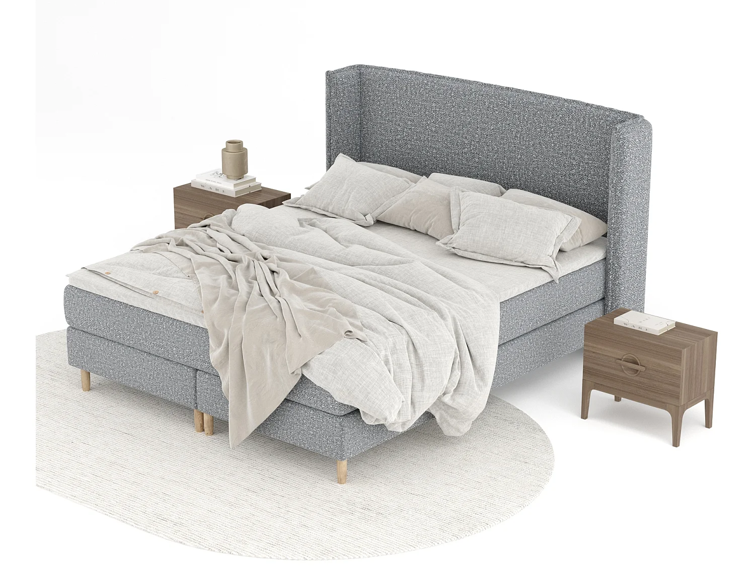 Boxspringbett aus Boucle-Stoff Ardis - Matratze - Toppermatratze - 140x200 cm - grau