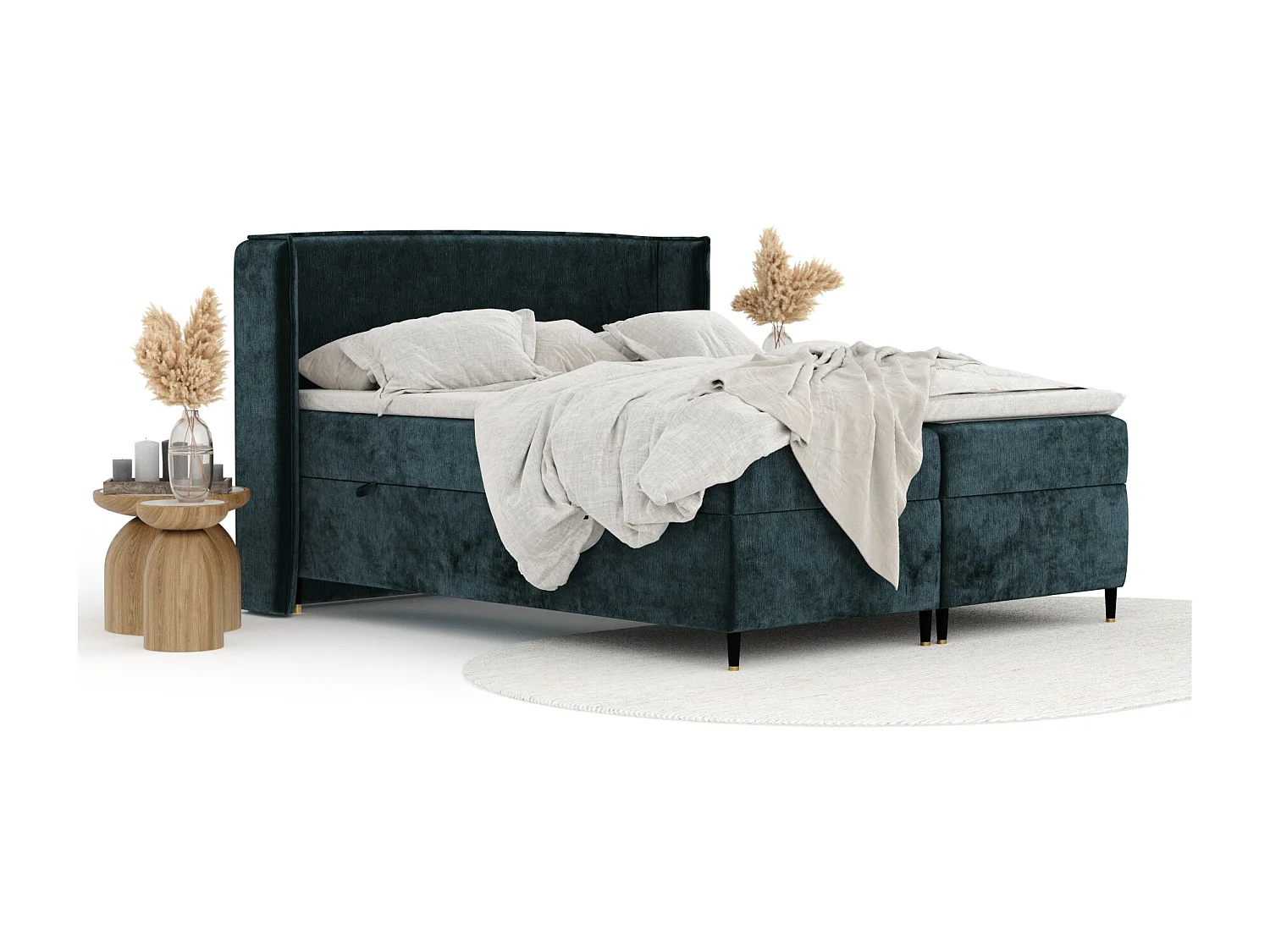 Lit boxspring en tissu chenille Segni - matelas - surmatelas - 140x200 cm - couleur sarcelle