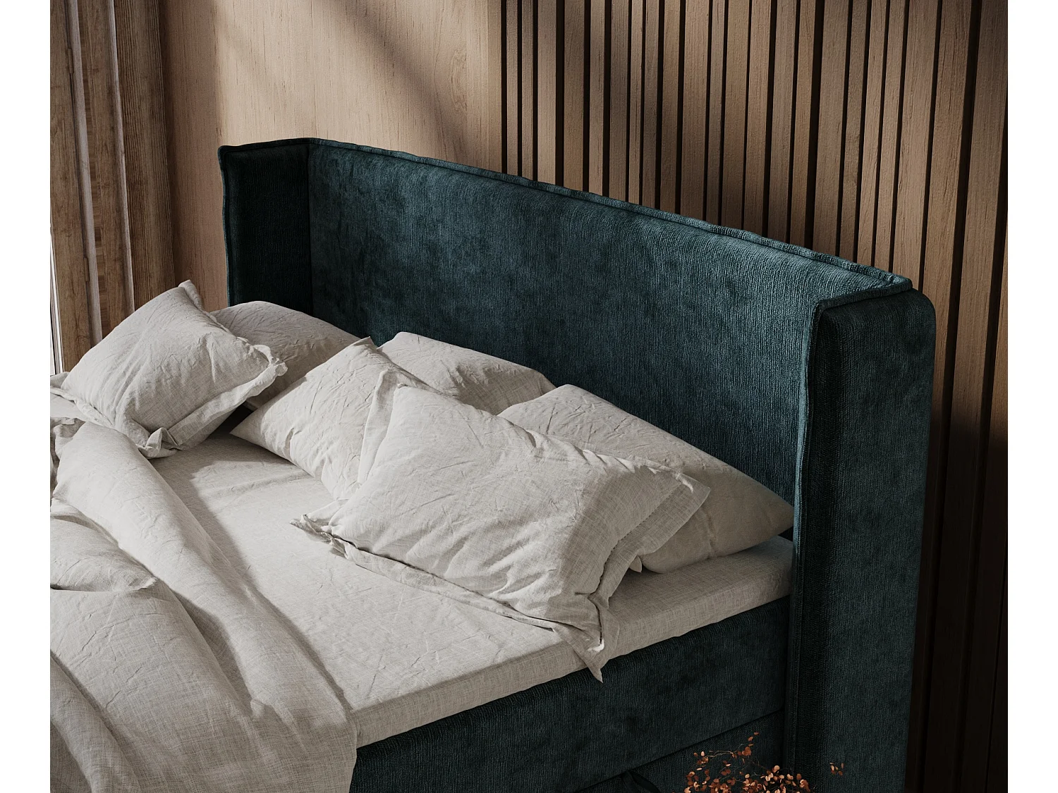 Lit boxspring en tissu chenille Segni - matelas - surmatelas - 140x200 cm - couleur sarcelle