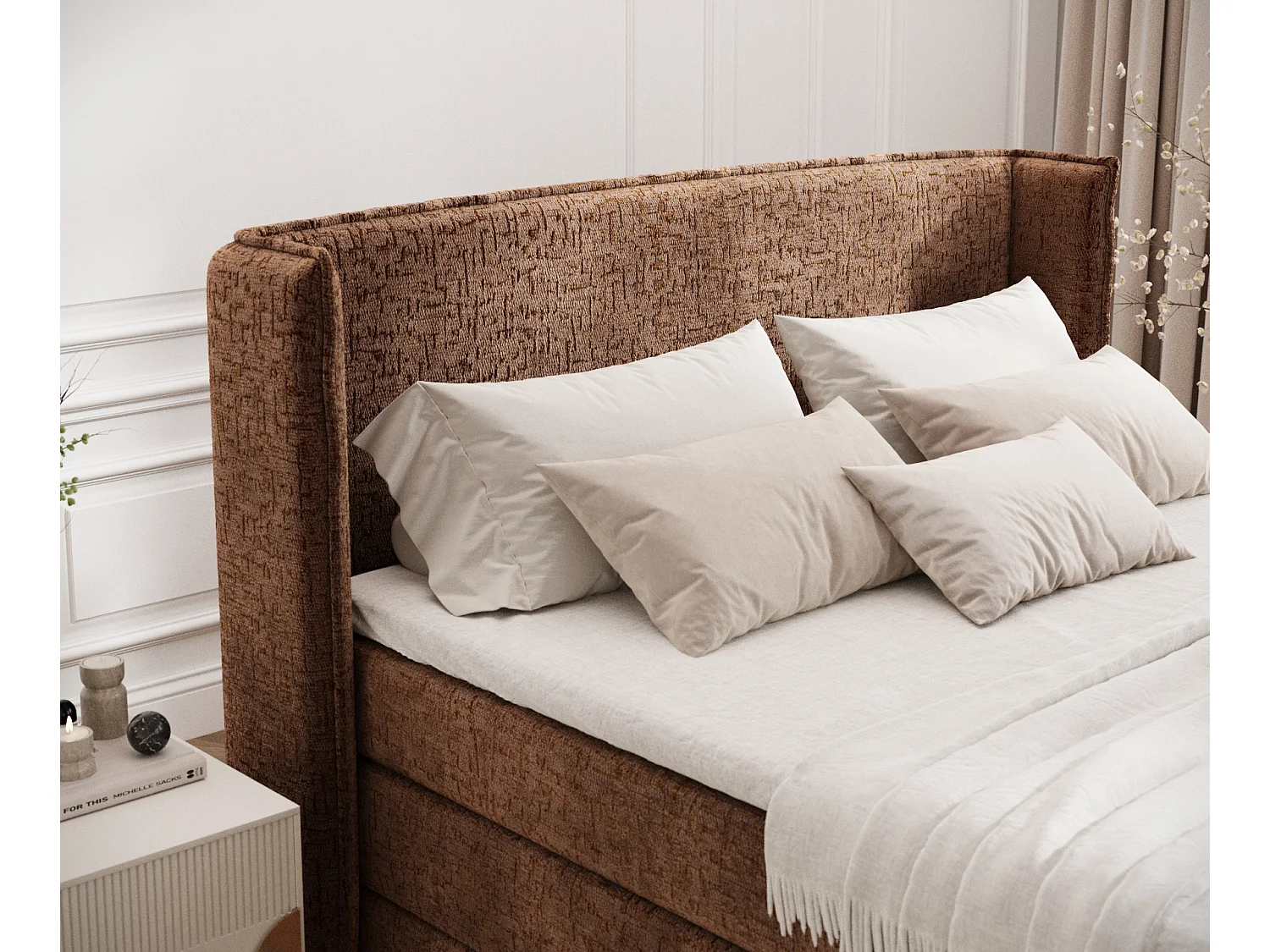 Boxspringbett aus Chenille-Stoff Freeland - Matratze - Toppermatratze - 200x200 cm - kupferfarbe