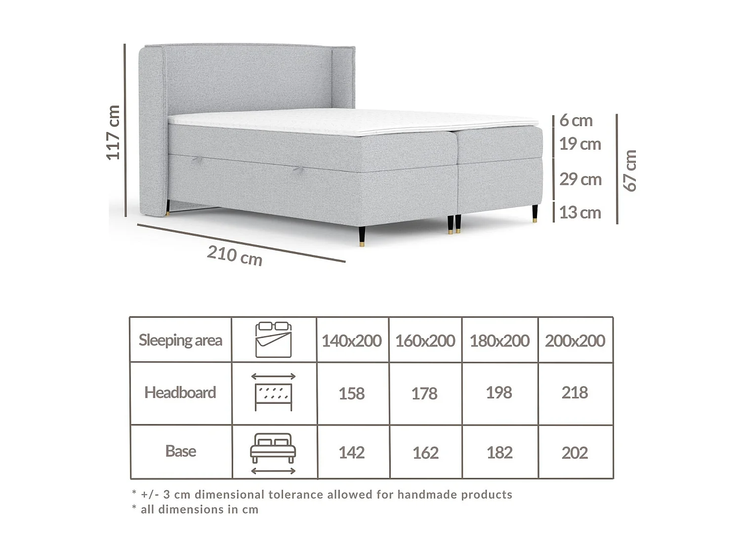 Lit boxspring en toile tissée Segni - matelas - surmatelas - 140x200 cm - gris clair