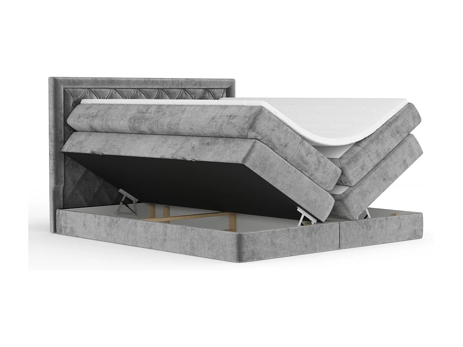 Boxspringbett aus Chenille-Stoff Aurelia - Matratze - Toppermatratze - 160x200 cm - grau