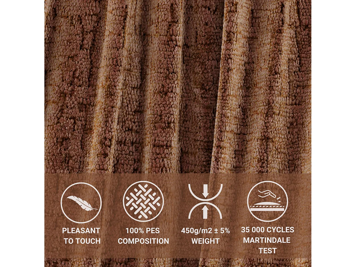 Boxspringbett aus Chenille-Stoff Carizzo - Matratze - Toppermatratze - 200x200 cm - kupferfarbe