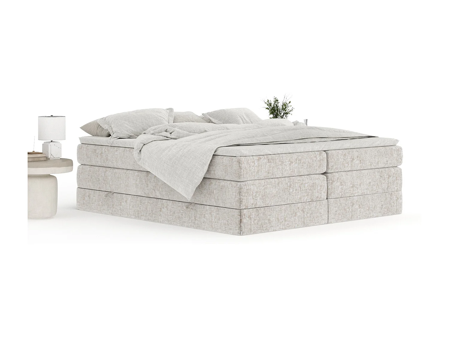 Lit boxspring en tissu chenille Juniper - matelas - surmatelas - 180x200 cm - beige