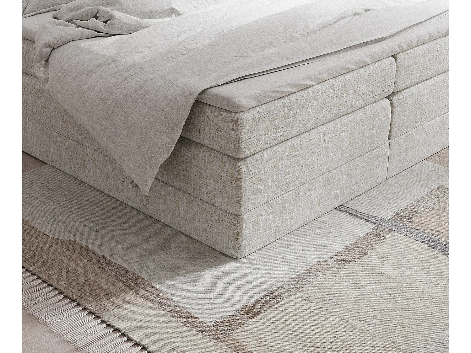 Lit boxspring en tissu chenille Juniper - matelas - surmatelas - 180x200 cm - beige