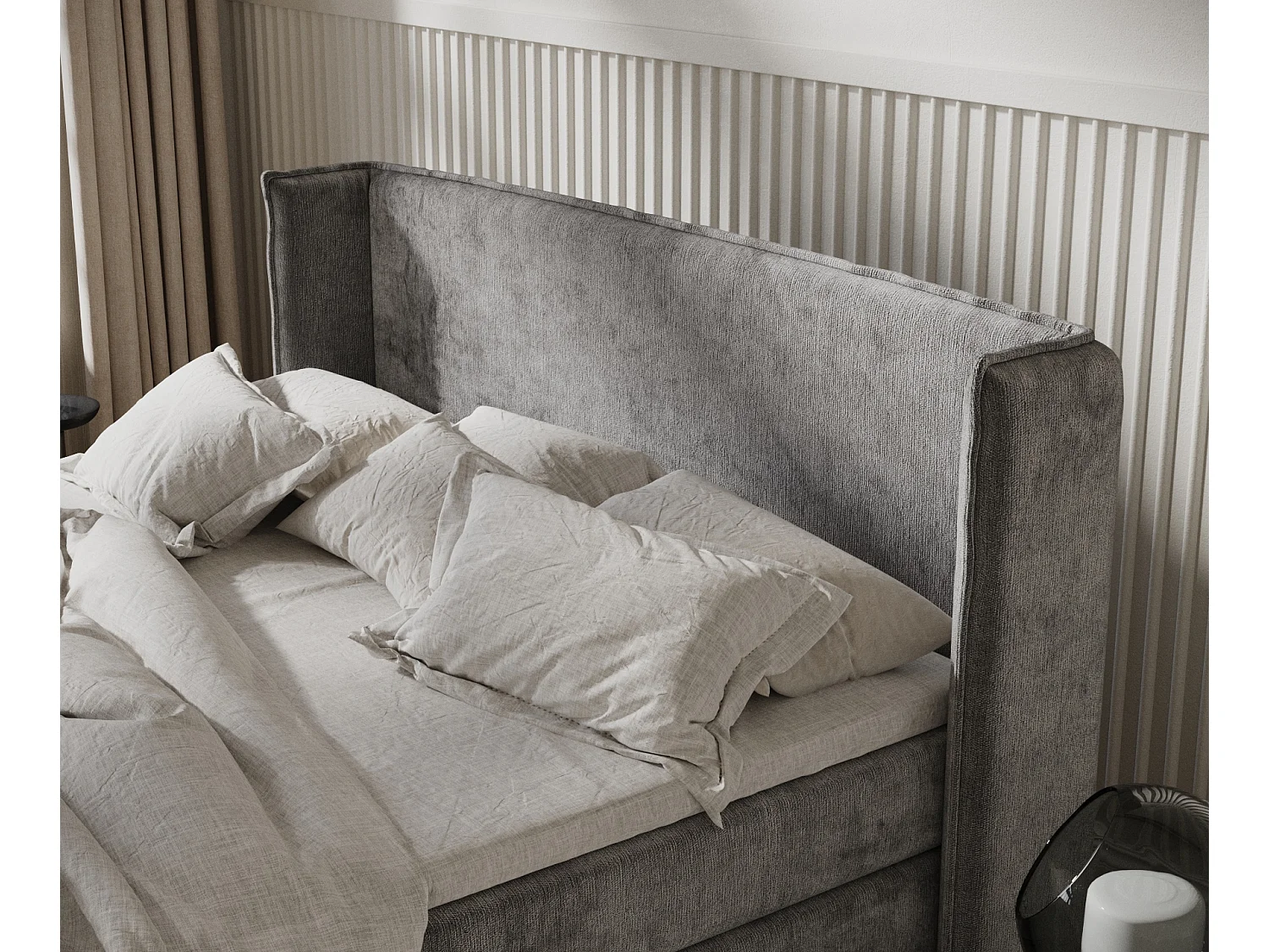 Boxspringbett aus Chenille-Stoff Carizzo - Matratze - Toppermatratze - 180x200 cm - grau