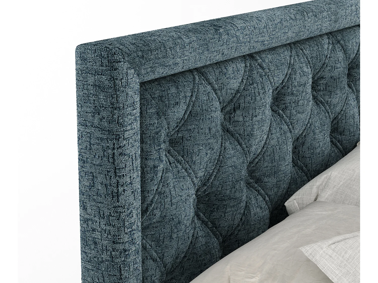 Boxspringbett aus Chenille-Stoff Aurelia - Matratze - Toppermatratze - 200x200 cm - blau