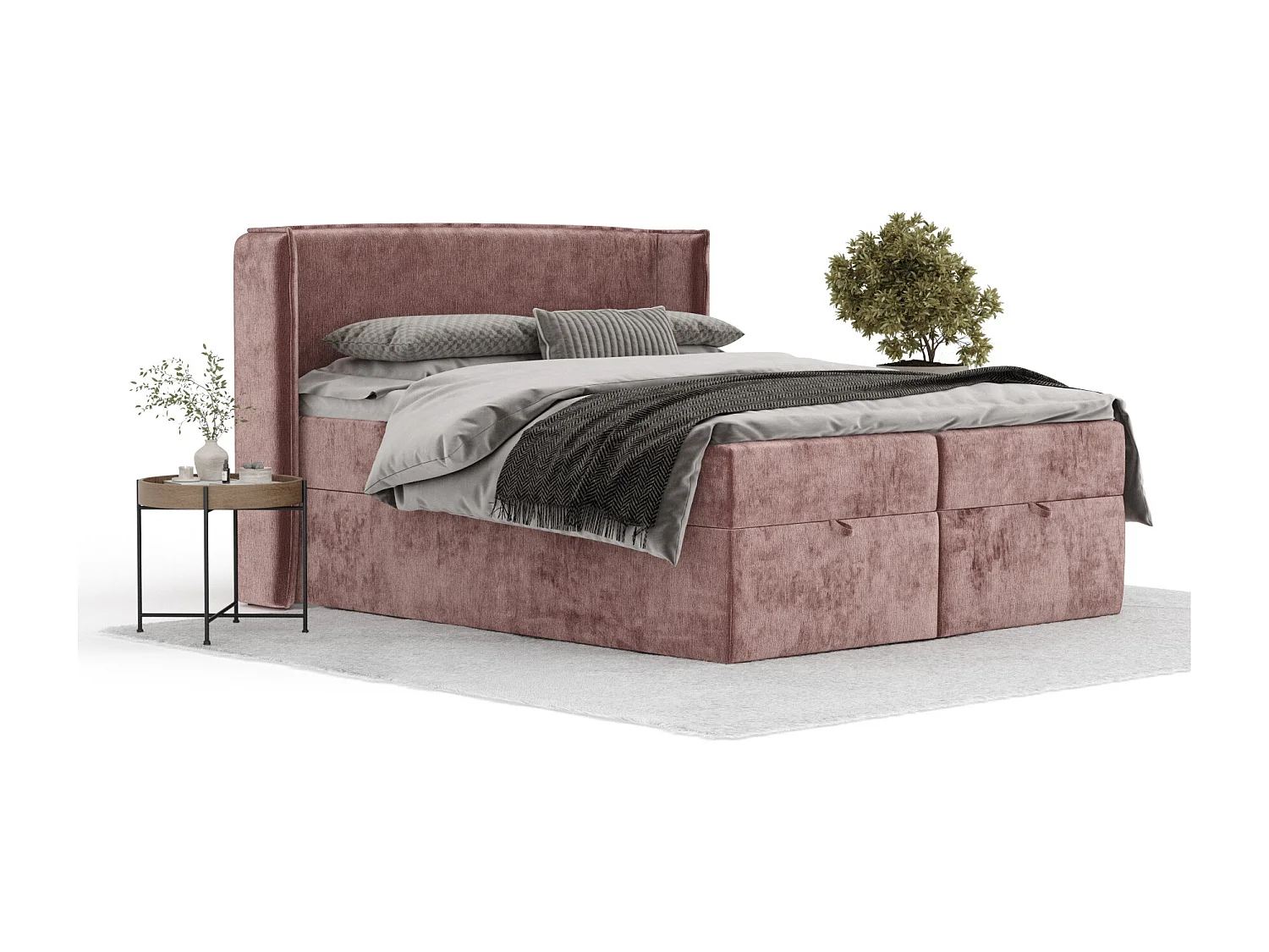 Lit boxspring en tissu chenille Passion - matelas - surmatelas - 160x200 cm - rose