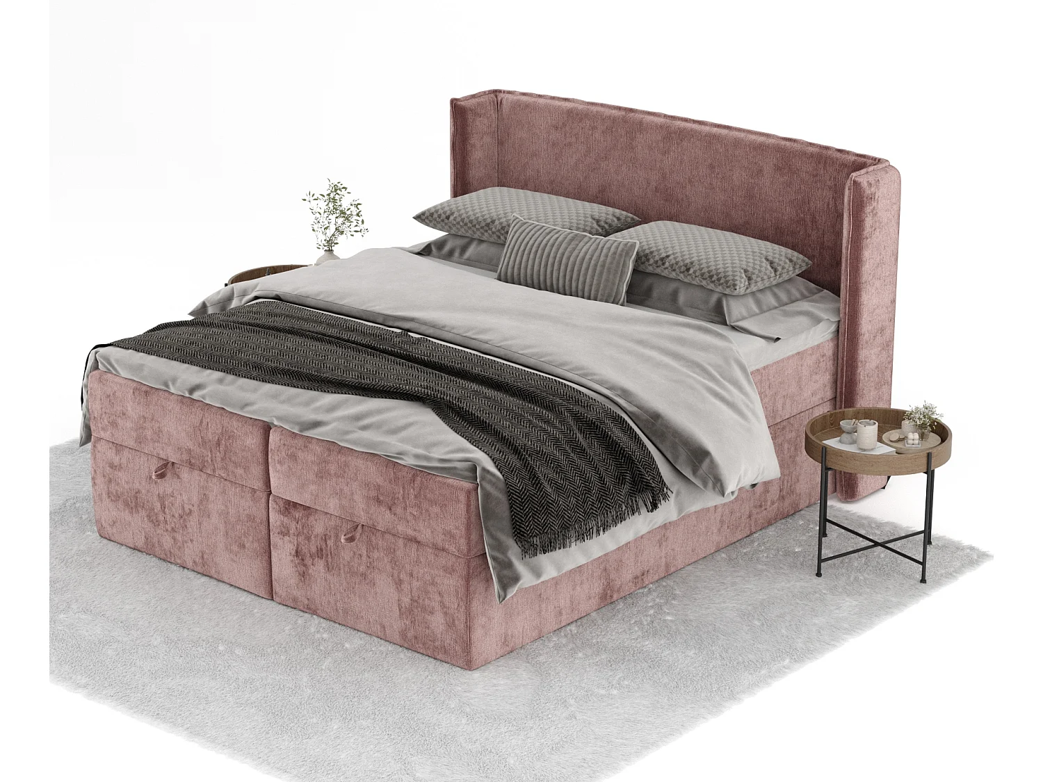 Lit boxspring en tissu chenille Passion - matelas - surmatelas - 160x200 cm - rose