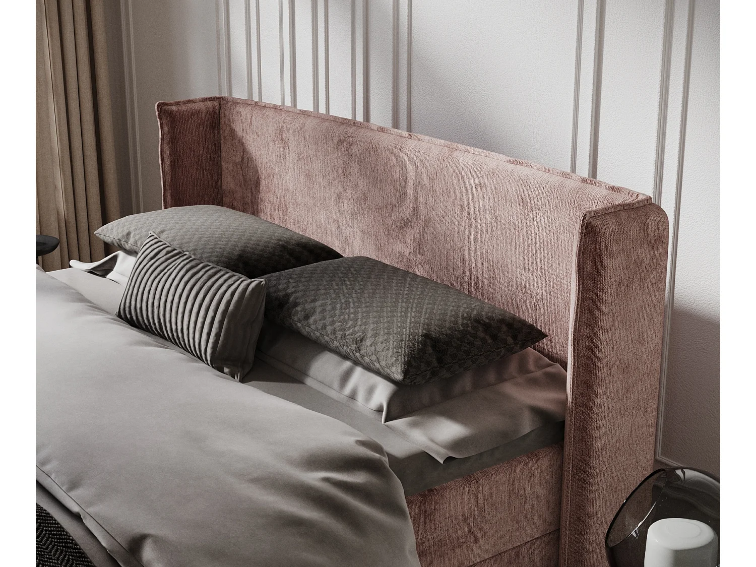 Lit boxspring en tissu chenille Passion - matelas - surmatelas - 160x200 cm - rose