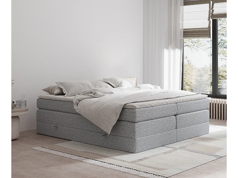 Lit boxspring en toile tissée Juniper - matelas - surmatelas - 200x200 cm - gris