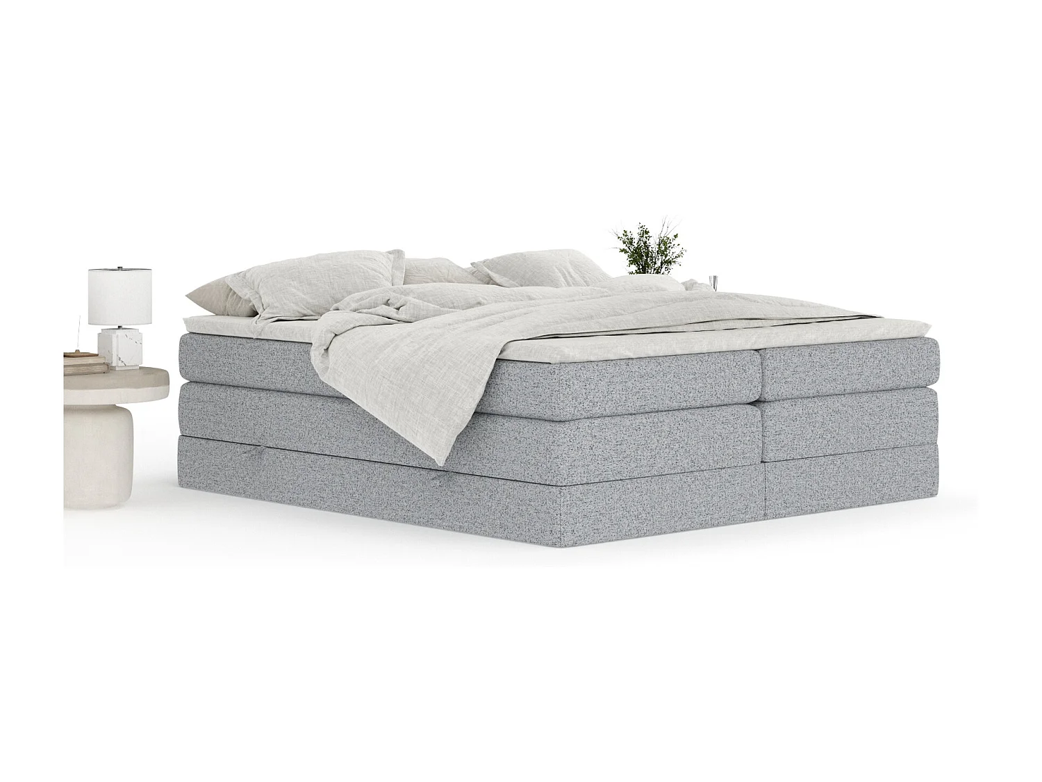 Boxspringbett aus Webstoff Juniper - Matratze - Toppermatratze - 200x200 cm - grau