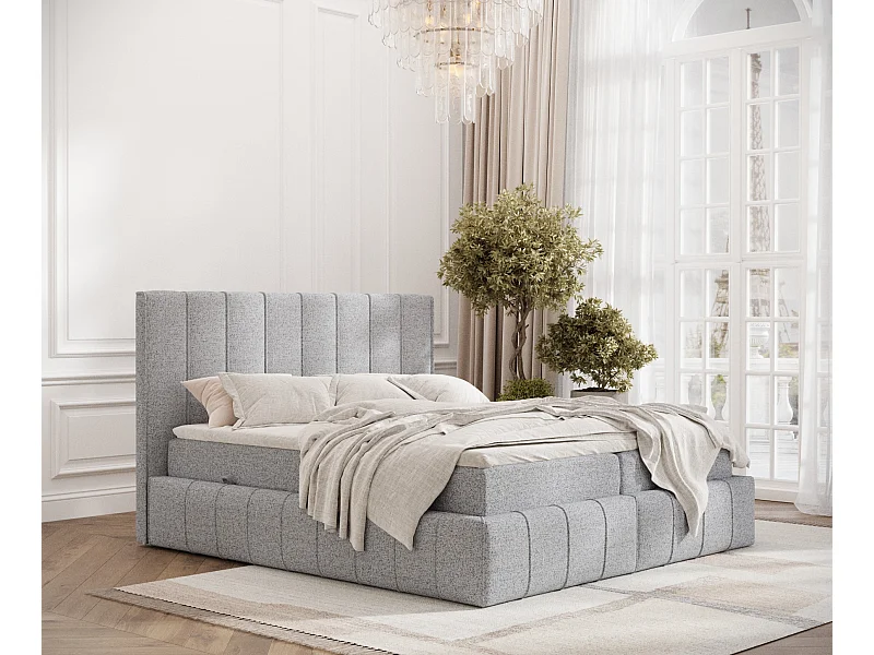 Lit boxspring en toile tissée Moretti - matelas - surmatelas - 200x200 cm - gris