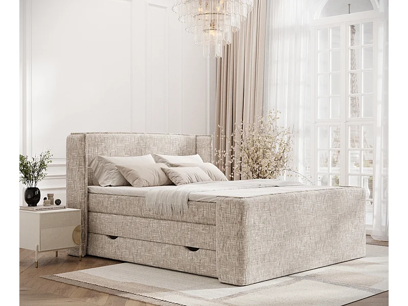 Boxspringbett aus Webstoff Freeland - Matratze - Toppermatratze - 180x200 cm - creme