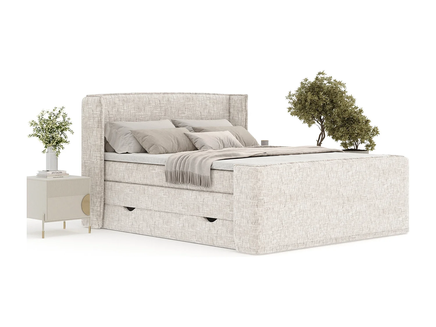 Boxspringbett aus Webstoff Freeland - Matratze - Toppermatratze - 180x200 cm - creme