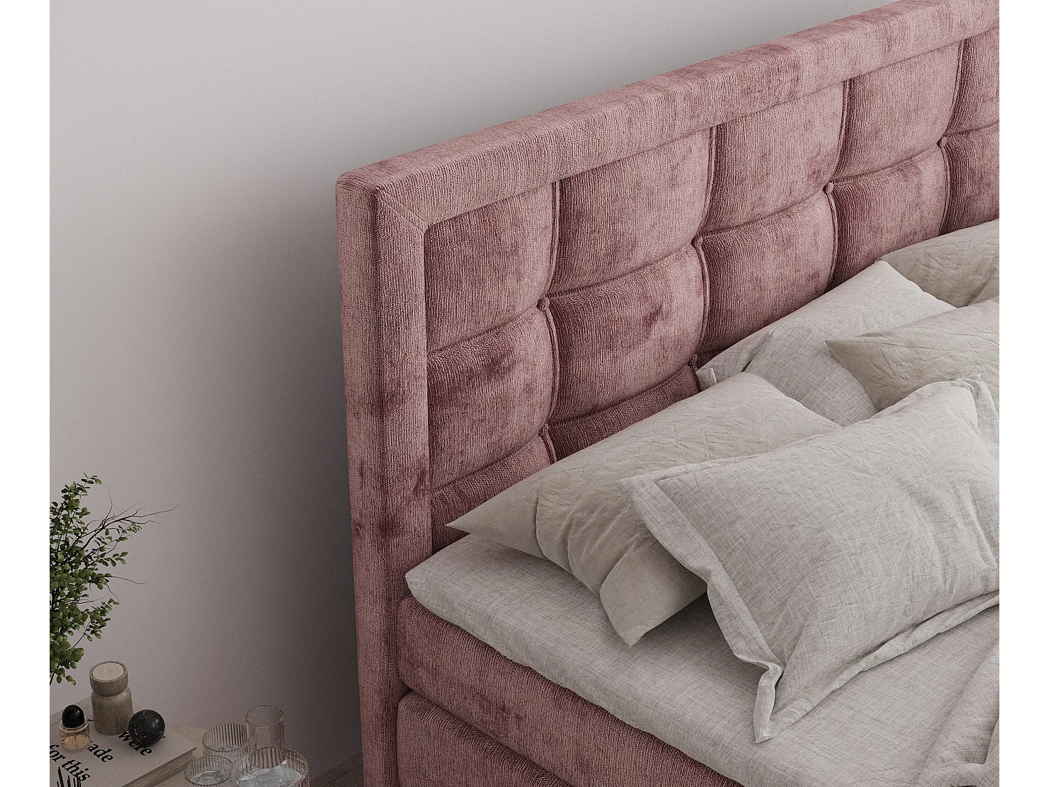 Lit boxspring en tissu chenille Ambrosia - matelas - surmatelas - 140x200 cm - rose