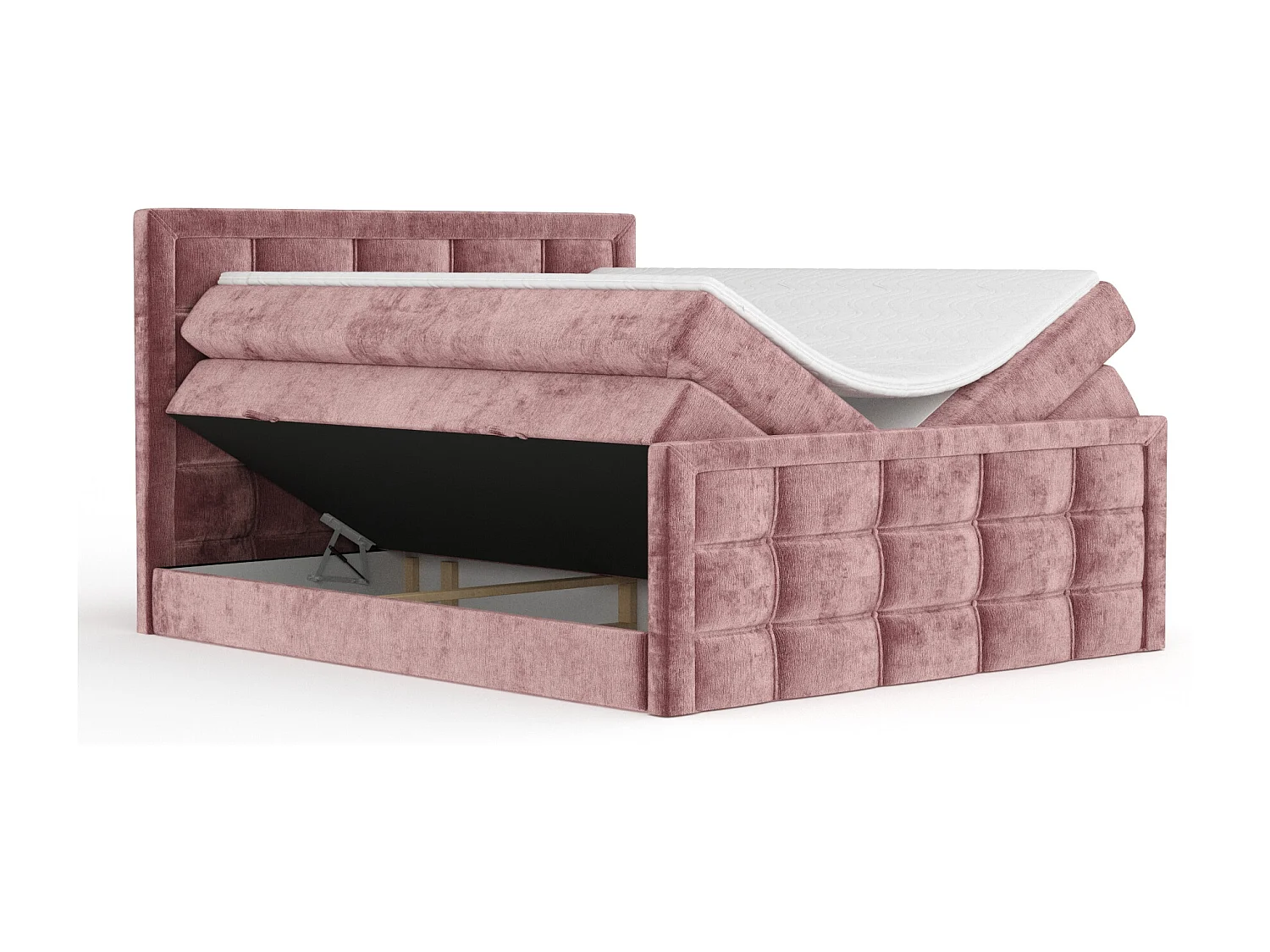 Boxspringbett aus Chenille-Stoff Ambrosia - Matratze - Toppermatratze - 140x200 cm - rosa