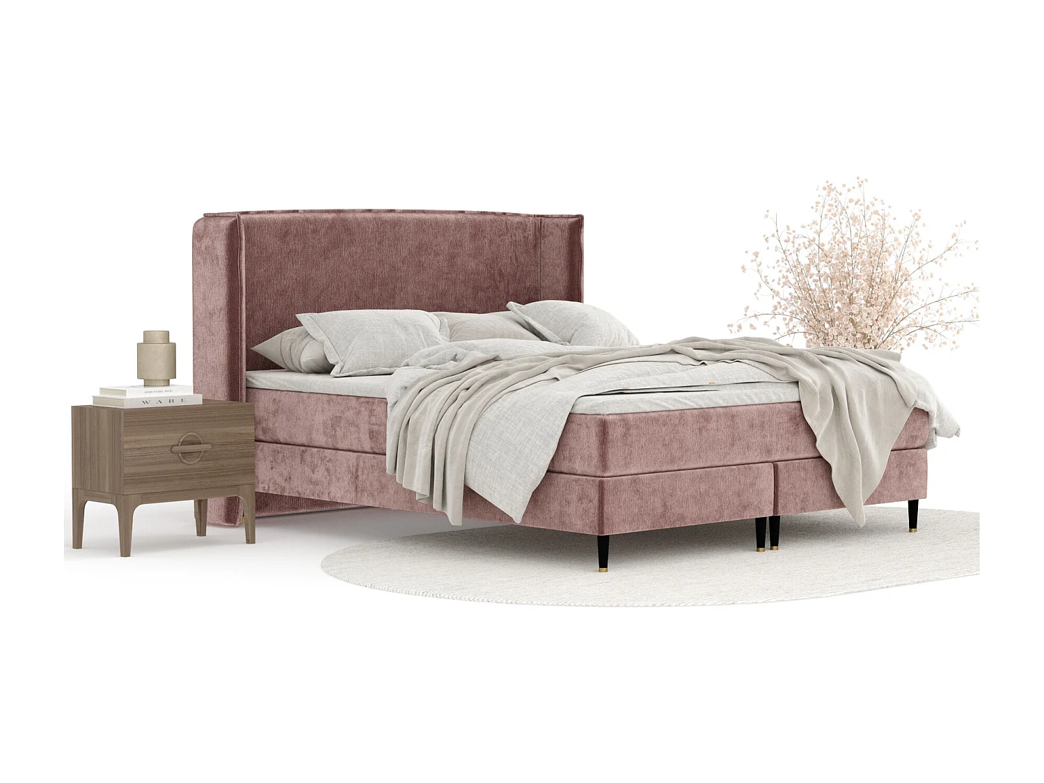 Boxspringbett aus Chenille-Stoff Ardis - Matratze - Toppermatratze - 200x200 cm - rosa