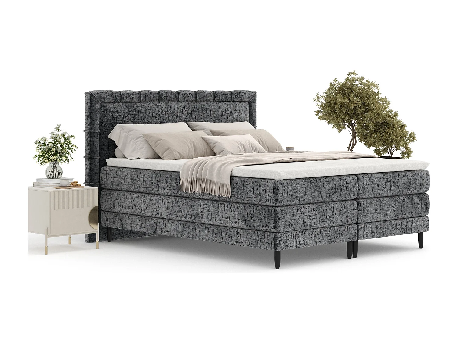 Boxspringbett aus Chenille-Stoff Rimini - materac - topper - 200x200 cm - anthrazit
