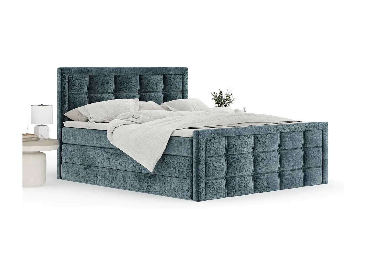 Boxspringbett aus Chenille-Stoff Ambrosia - Matratze - Toppermatratze - 200x200 cm - blau