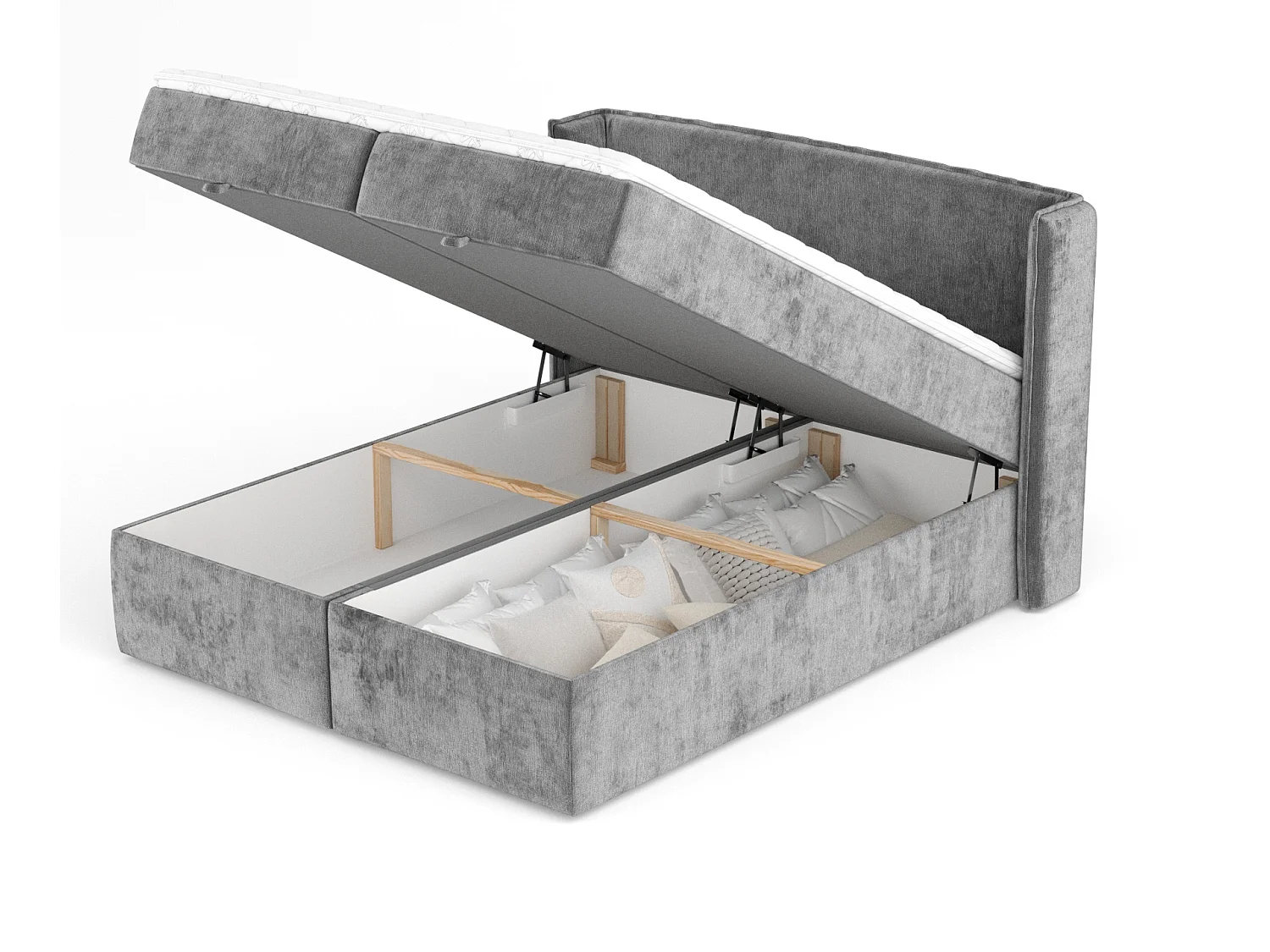 Lit boxspring en tissu chenille Passion - matelas - surmatelas - 180x200 cm - gris