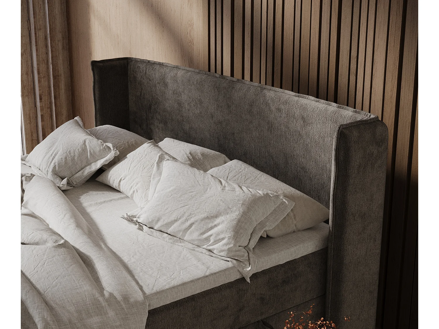 Lit boxspring en tissu chenille Segni - matelas - surmatelas - 200x200 cm - brun