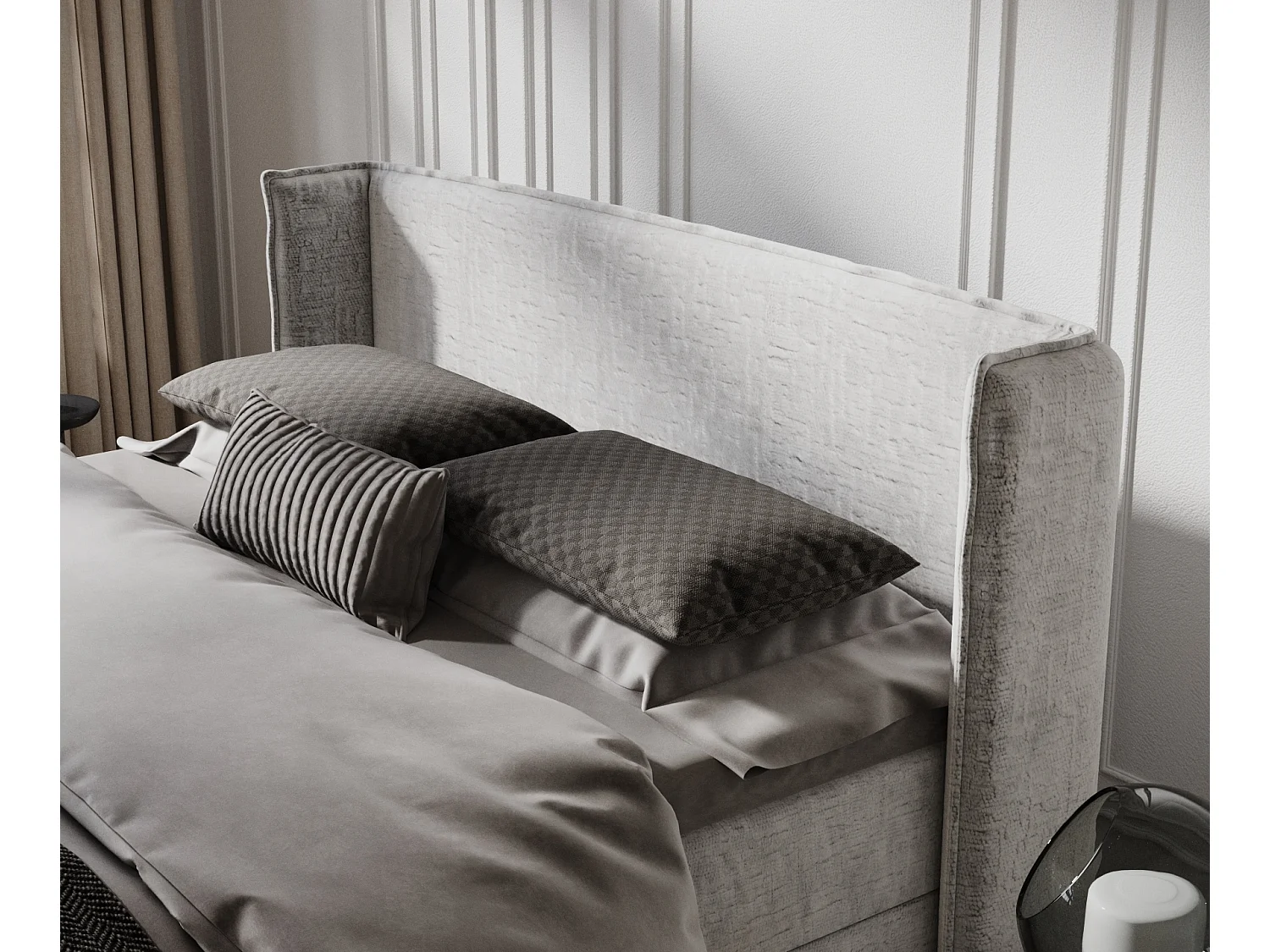 Boxspringbett aus Chenille-Stoff Passion - Matratze - Toppermatratze - 160x200 cm - hellgrau