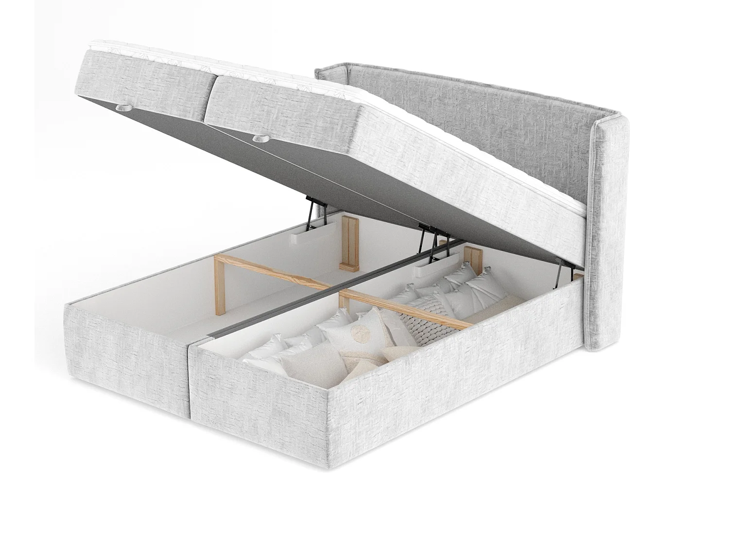 Lit boxspring en tissu chenille Passion - matelas - surmatelas - 160x200 cm - gris clair