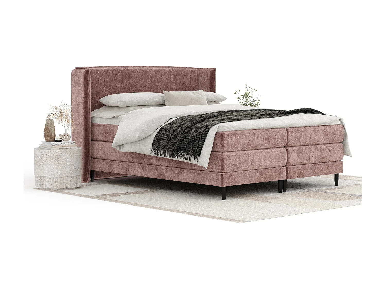 Boxspringbett aus Chenille-Stoff Carizzo - Matratze - Toppermatratze - 140x200 cm - rosa