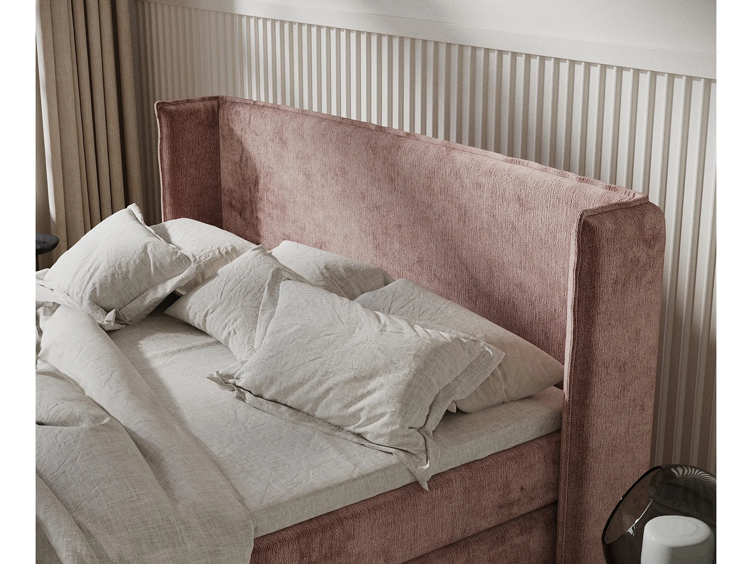 Lit boxspring en tissu chenille Carizzo - matelas - surmatelas - 140x200 cm - rose