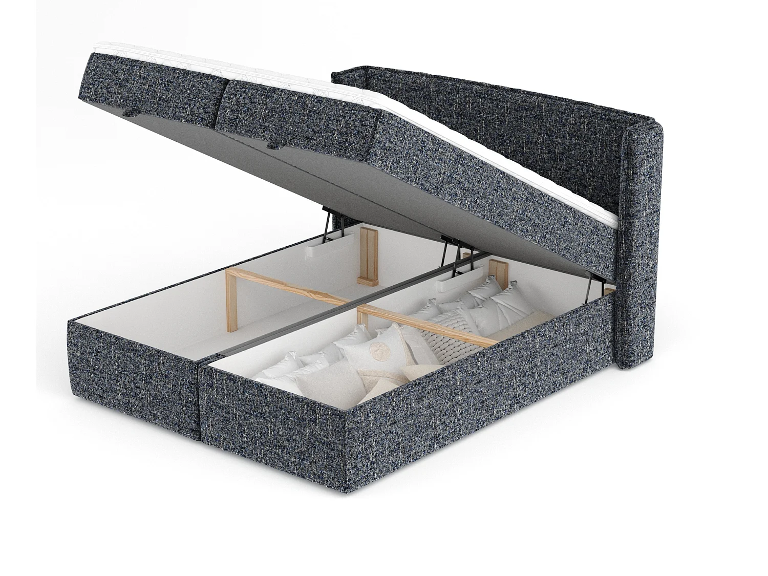 Boxspringbett aus Webstoff Passion - Matratze - Toppermatratze - 160x200 cm - marineblau