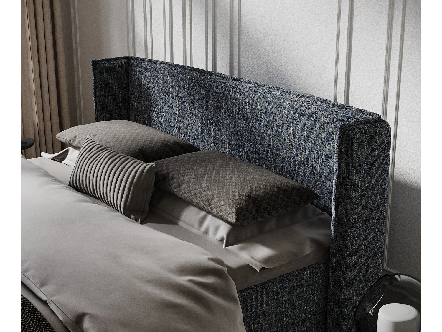 Boxspringbett aus Webstoff Passion - Matratze - Toppermatratze - 160x200 cm - marineblau