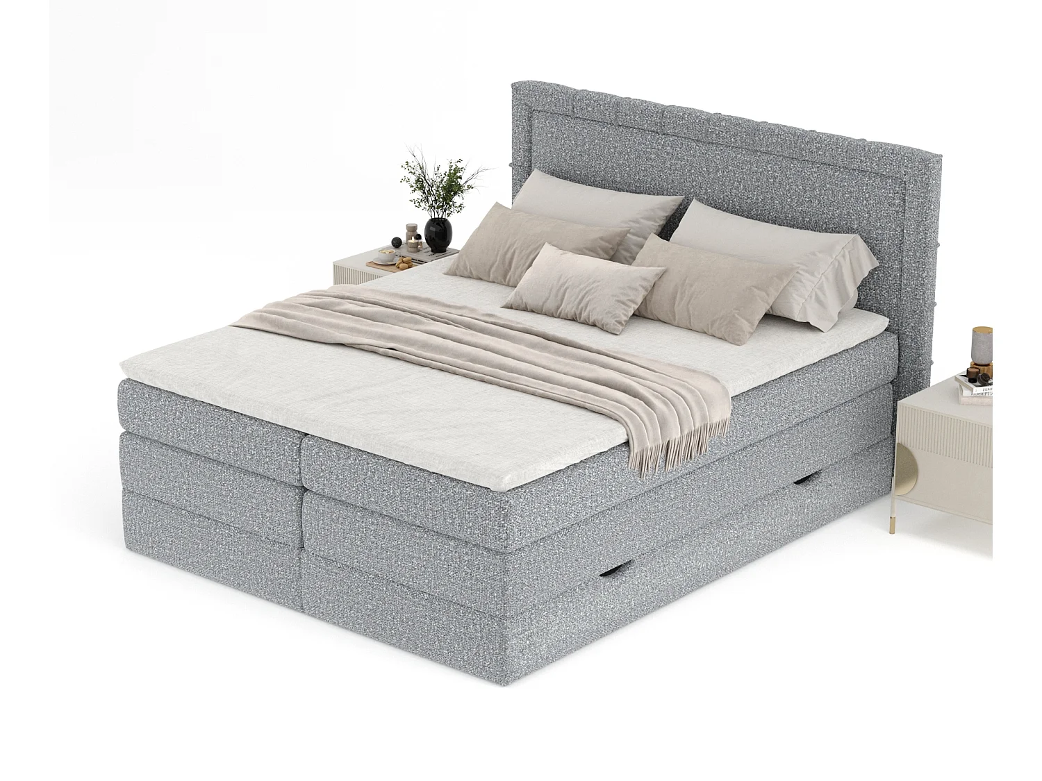 Boxspringbett aus Boucle-Stoff Rosabel - matelas - surmatelas - 180x200 cm - grau