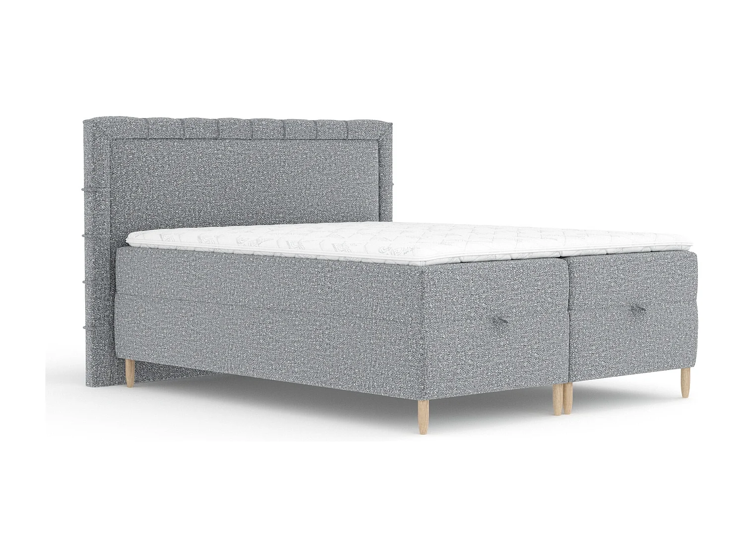 Boxspringbett aus Boucle-Stoff Voyage - Matratze - Toppermatratze - 180x200 cm - grau
