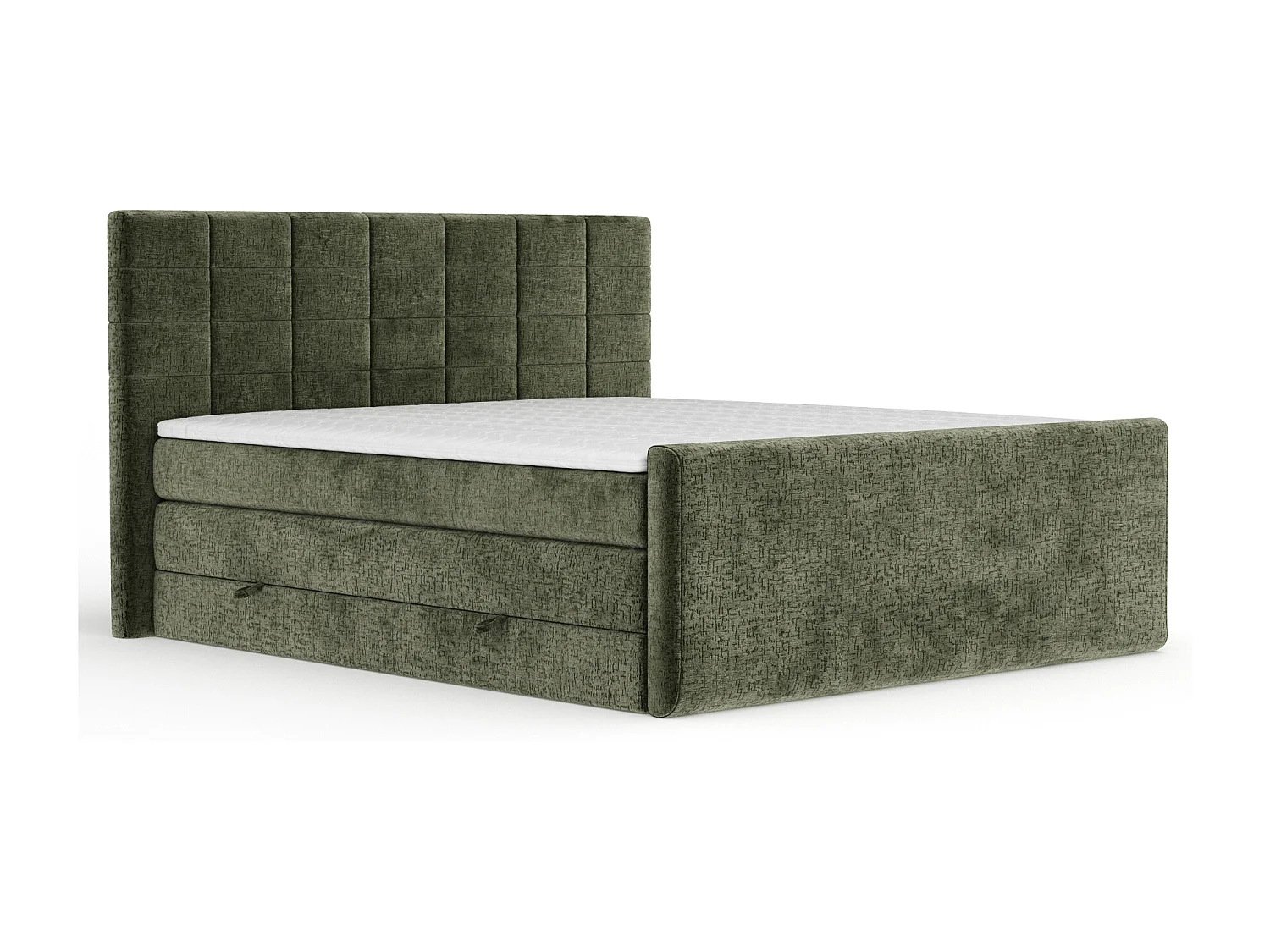 Boxspringbett aus Chenille-Stoff Ava - Matratze - Toppermatratze - 140x200 cm - olivenfarbe