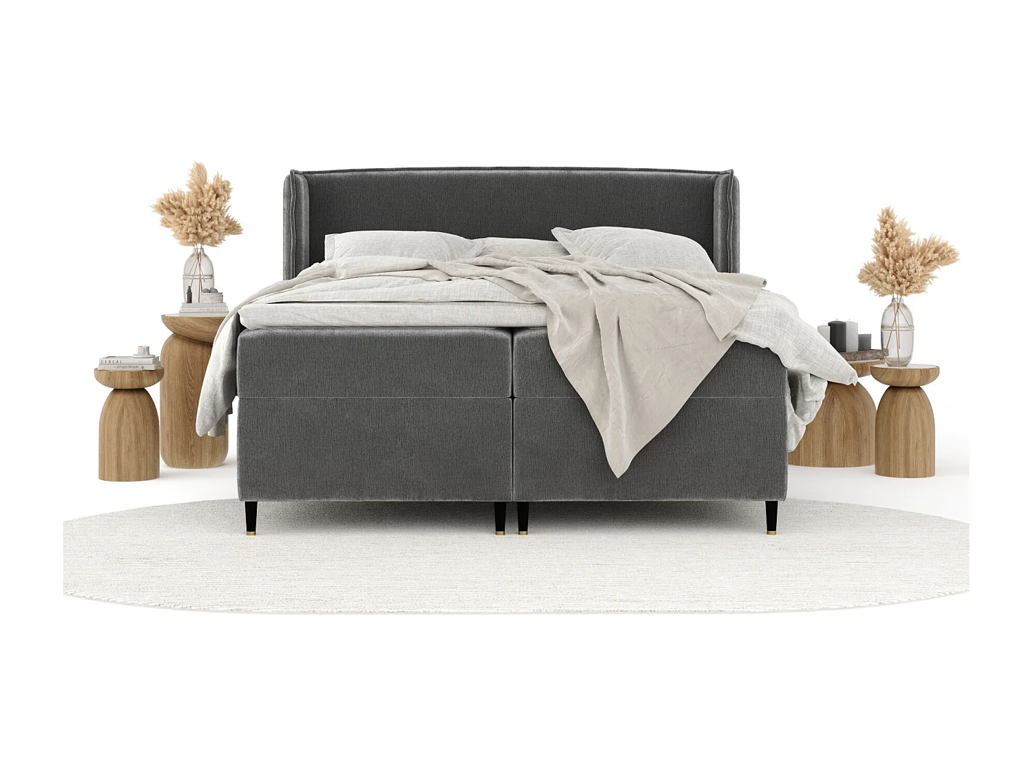 Lit boxspring en tissu chenille Segni - matelas - surmatelas - 140x200 cm - gris