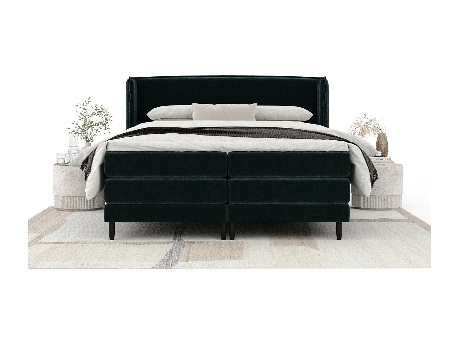 Lit boxspring en tissu chenille Carizzo - matelas - surmatelas - 200x200 cm - couleur sarcelle