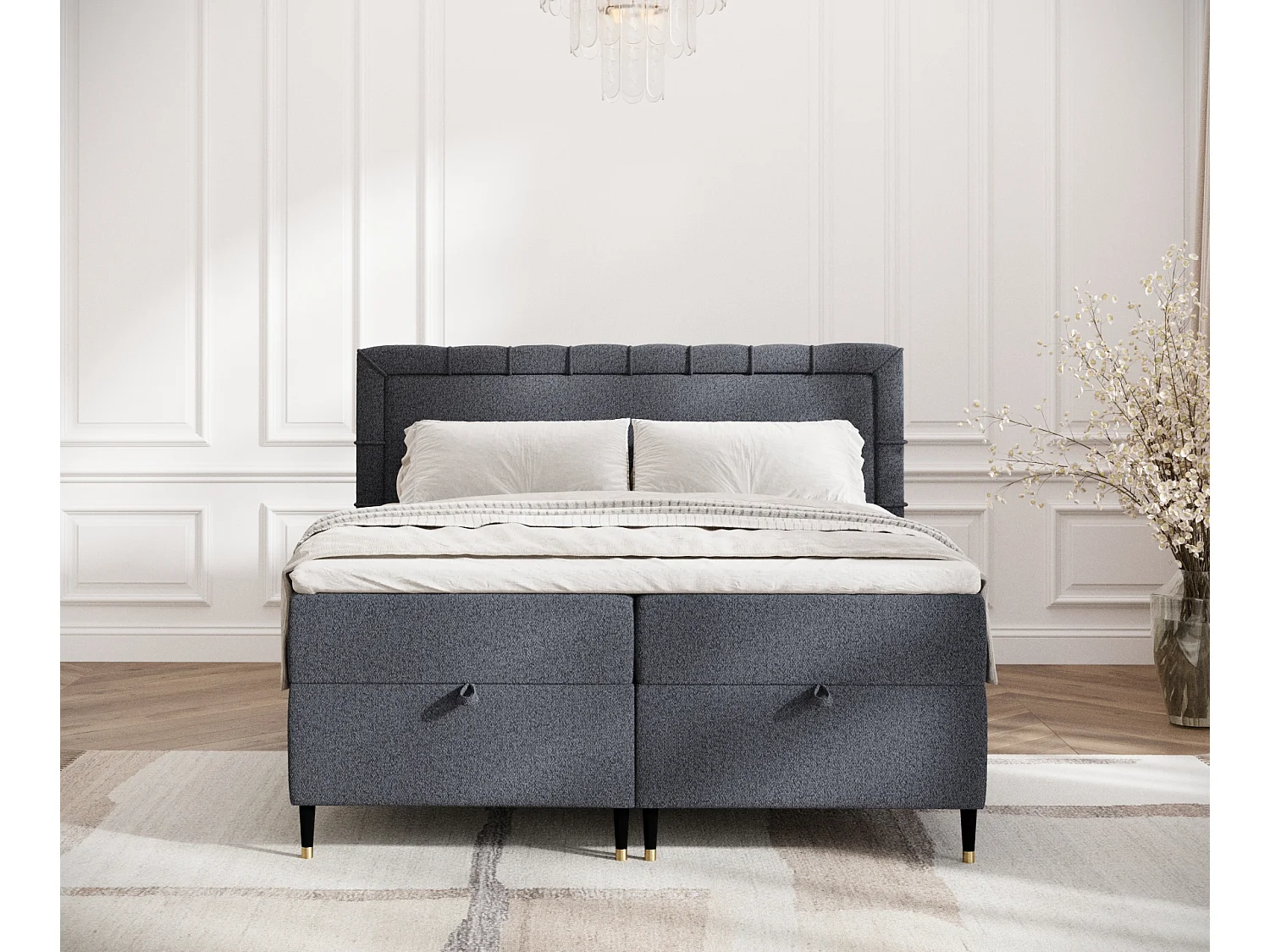 Boxspringbett aus Webstoff Voyage - Matratze - Toppermatratze - 140x200 cm - schwarz