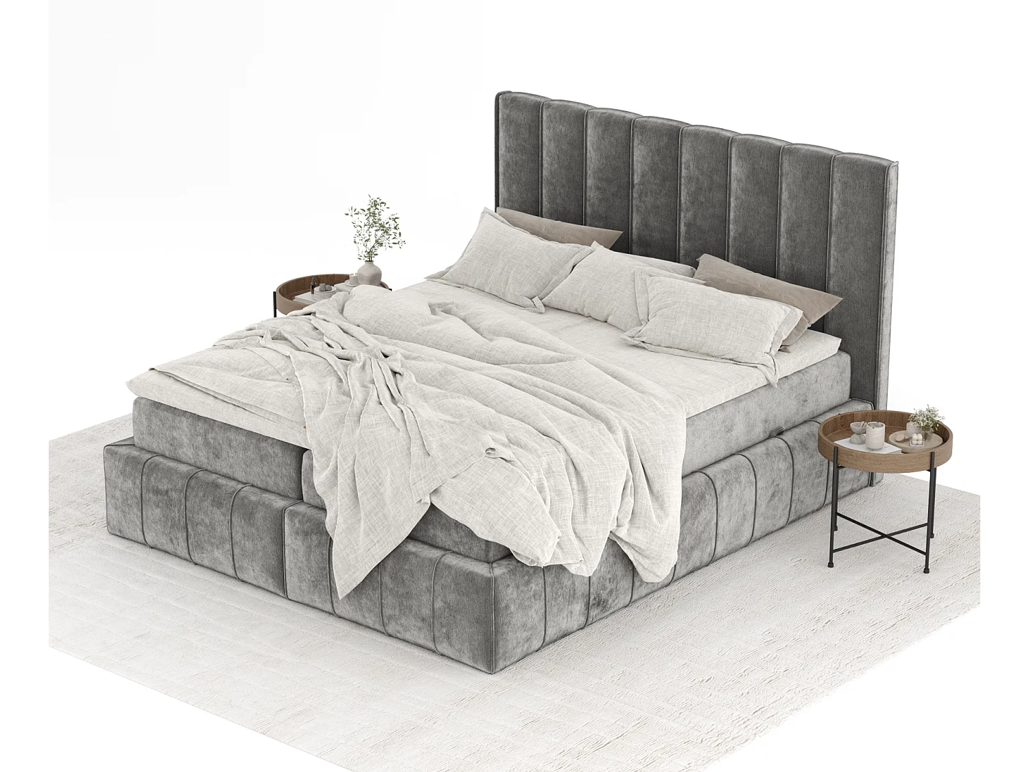 Boxspringbett aus Chenille-Stoff Moretti - Matratze - Toppermatratze - 180x200 cm - grau