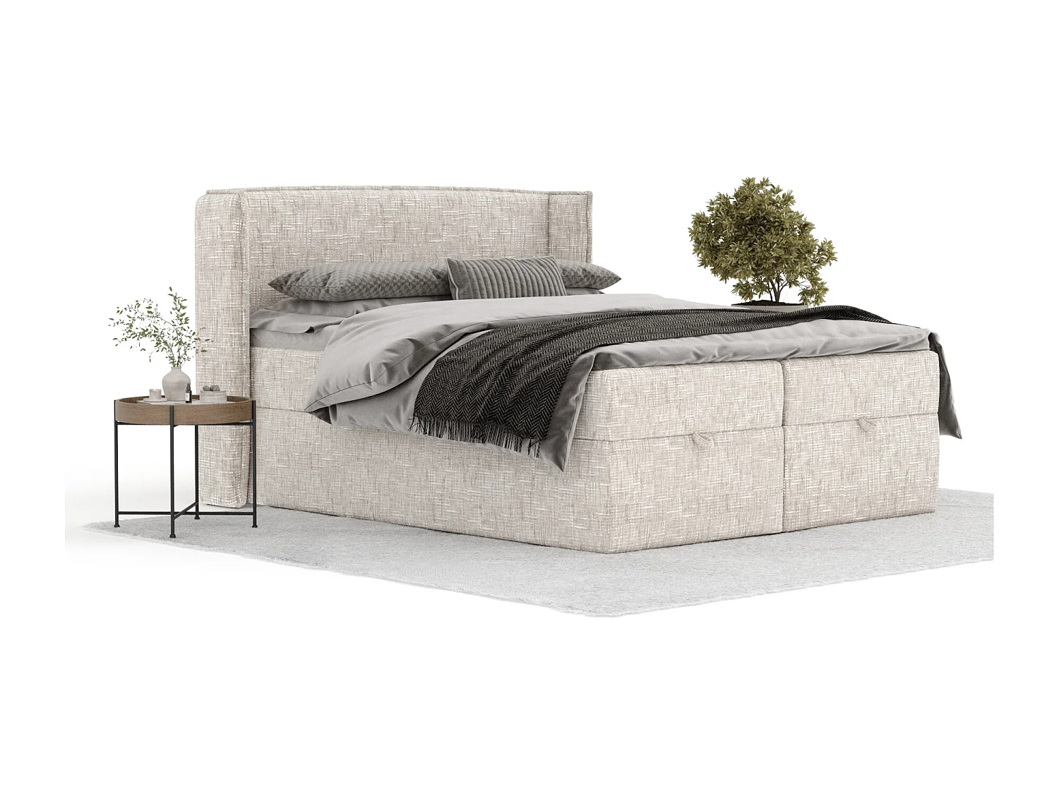 Boxspringbett aus Webstoff Passion - Matratze - Toppermatratze - 140x200 cm - creme