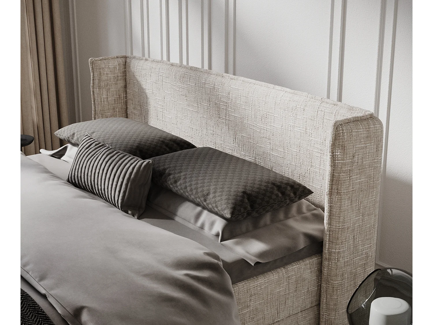 Boxspringbett aus Webstoff Passion - Matratze - Toppermatratze - 140x200 cm - creme