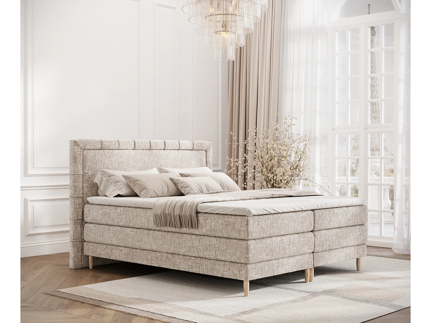 Boxspringbett aus Webstoff Rimini - Matratze - Toppermatratze - 140x200 cm - creme