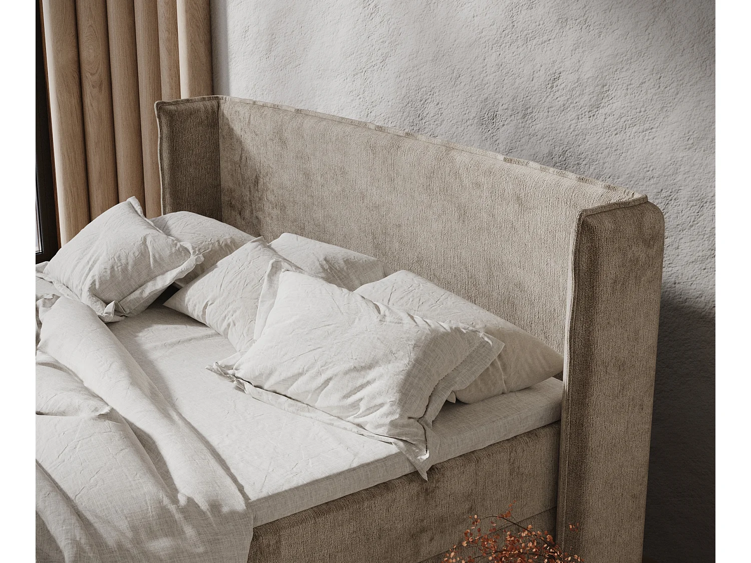 Boxspringbett aus Chenille-Stoff Monpelli - Matratze - Toppermatratze - 180x200 cm - beige
