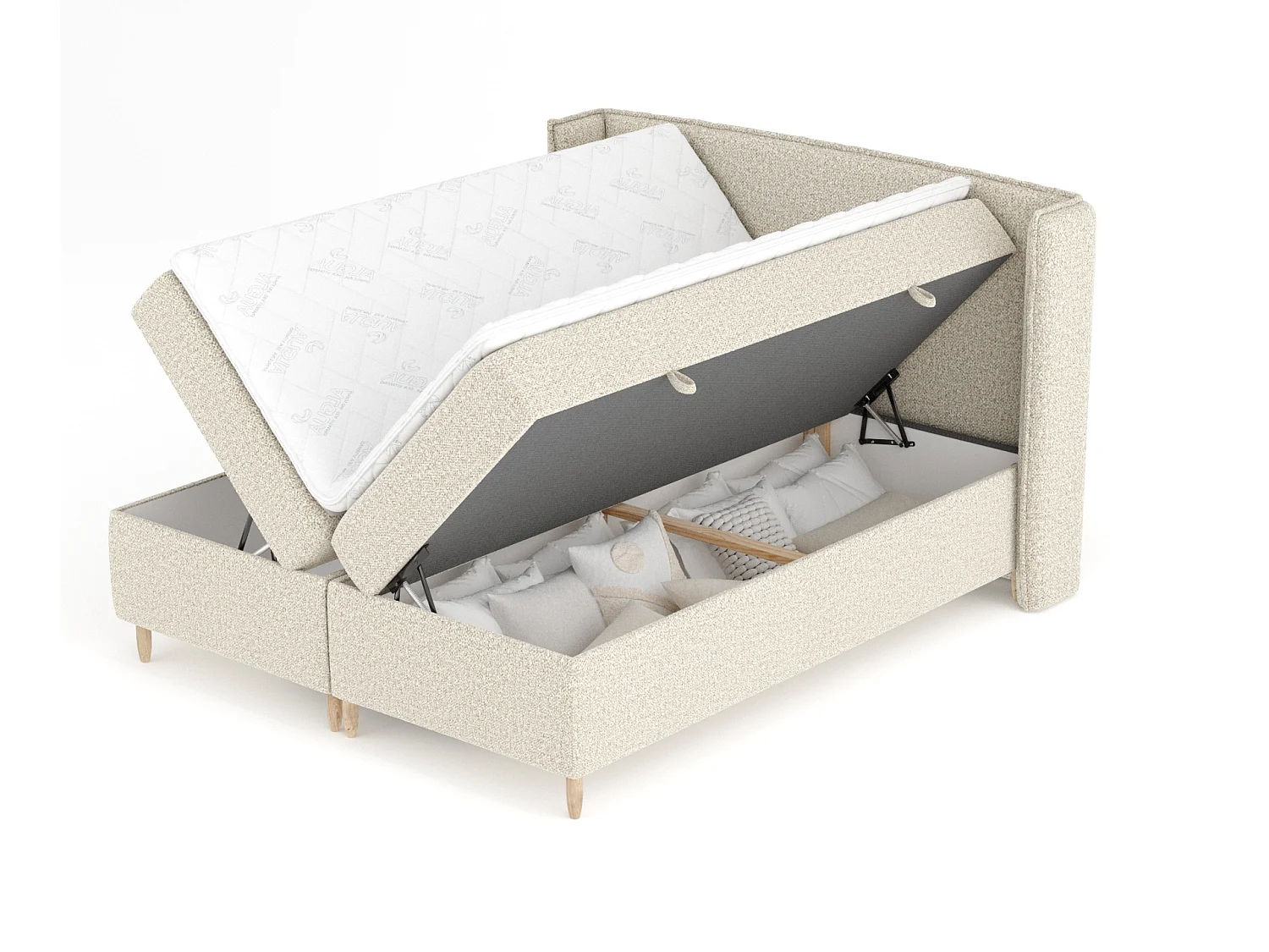 Lit boxspring en tissu bouclette Segni - matelas - surmatelas - 140x200 cm - beige