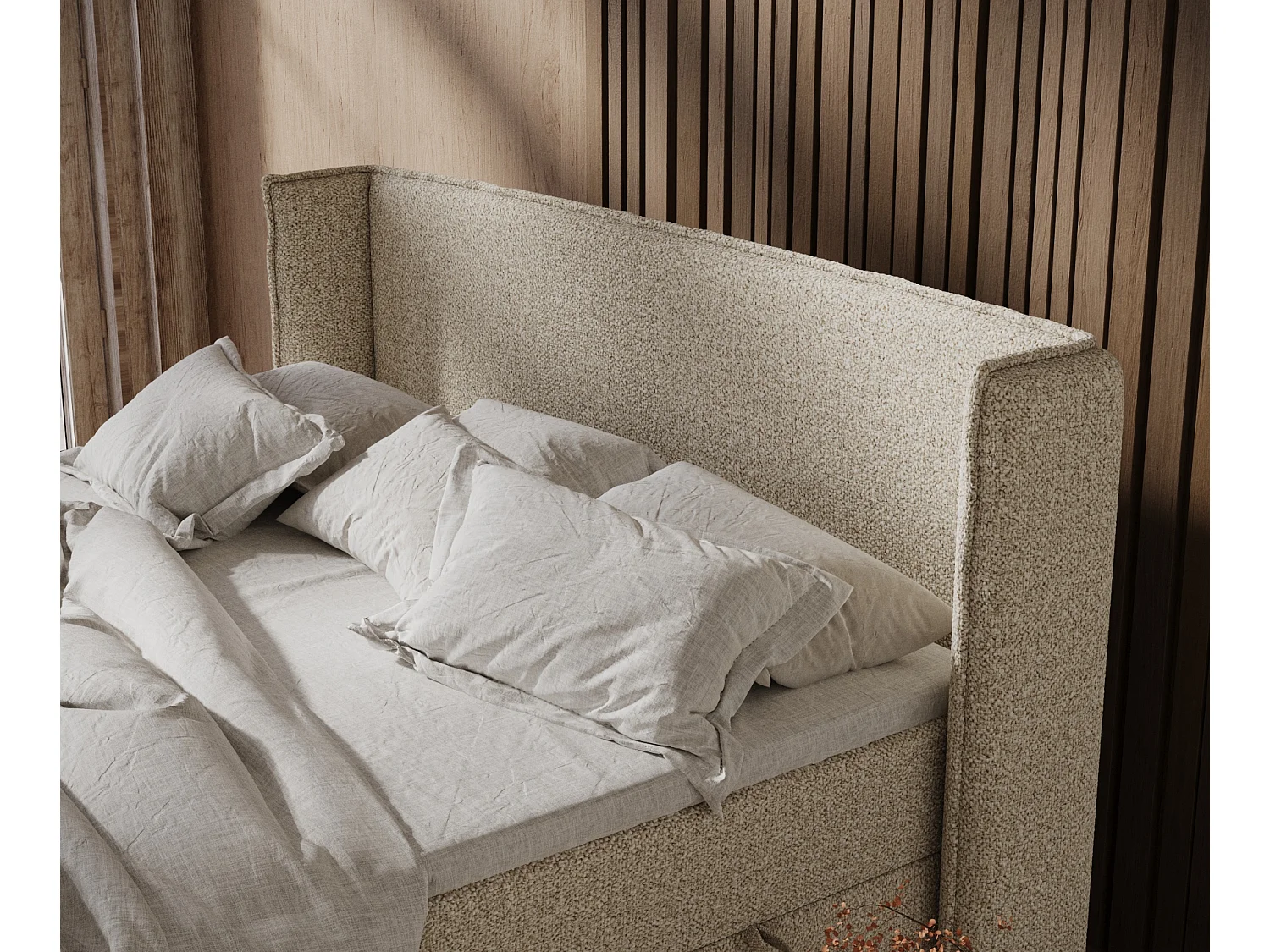 Lit boxspring en tissu bouclette Segni - matelas - surmatelas - 140x200 cm - beige