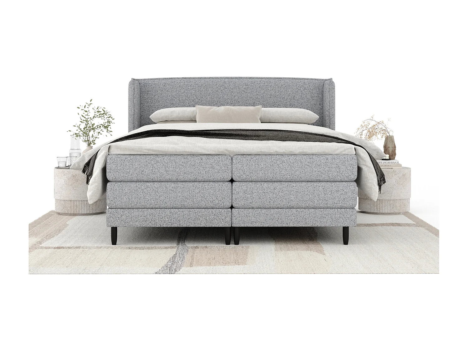 Lit boxspring en toile tissée Carizzo - matelas - surmatelas - 160x200 cm - gris