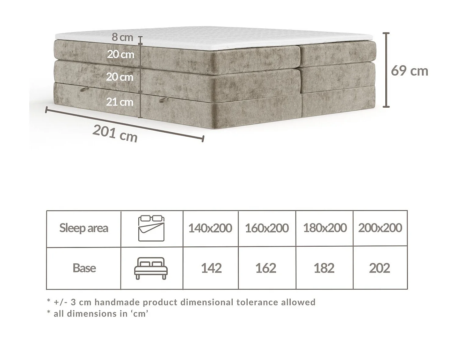 Boxspringbett aus Chenille-Stoff Juniper - Matratze - Toppermatratze - 200x200 cm - rosa