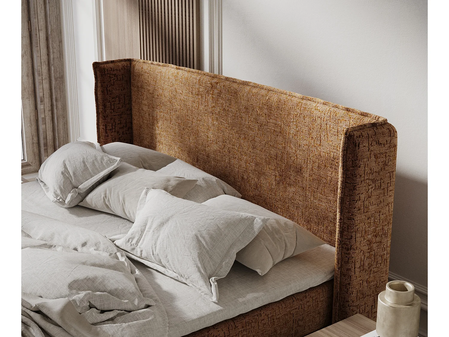 Lit boxspring en tissu chenille Ardis - matelas - surmatelas - 180x200 cm - couleur cuivre